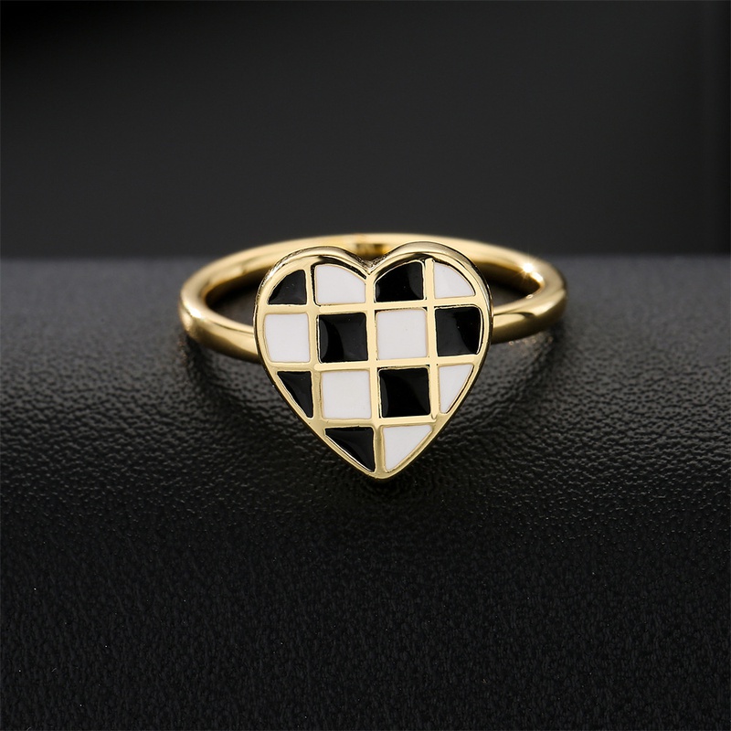 fashion copper plated 18K gold black and white dripping oil heart open ring female