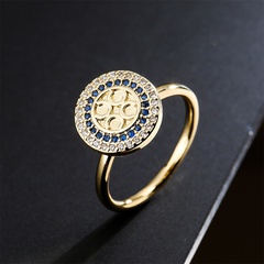 forme géométrique rétro zircon bleu et blanc bague ouverte bijoux en or véritable plaqué cuivre