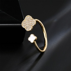 anneau ouvert de cuivre de galvanoplastie d'or véritable de mode femelle petit anneau de fleur de zircon