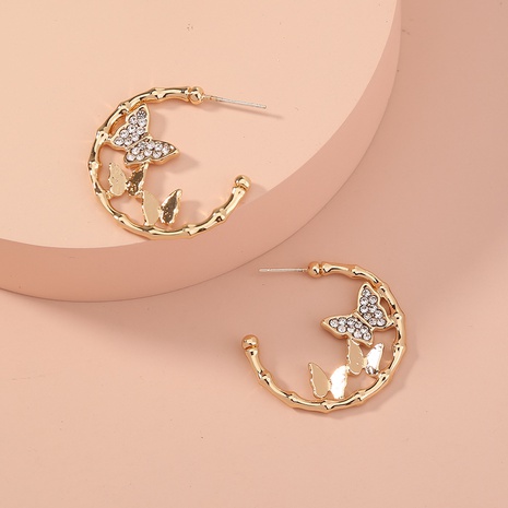 fashion jewelry C-shaped rhinestone butterflies shaped earrings wholesale NHDB642197's discount tags