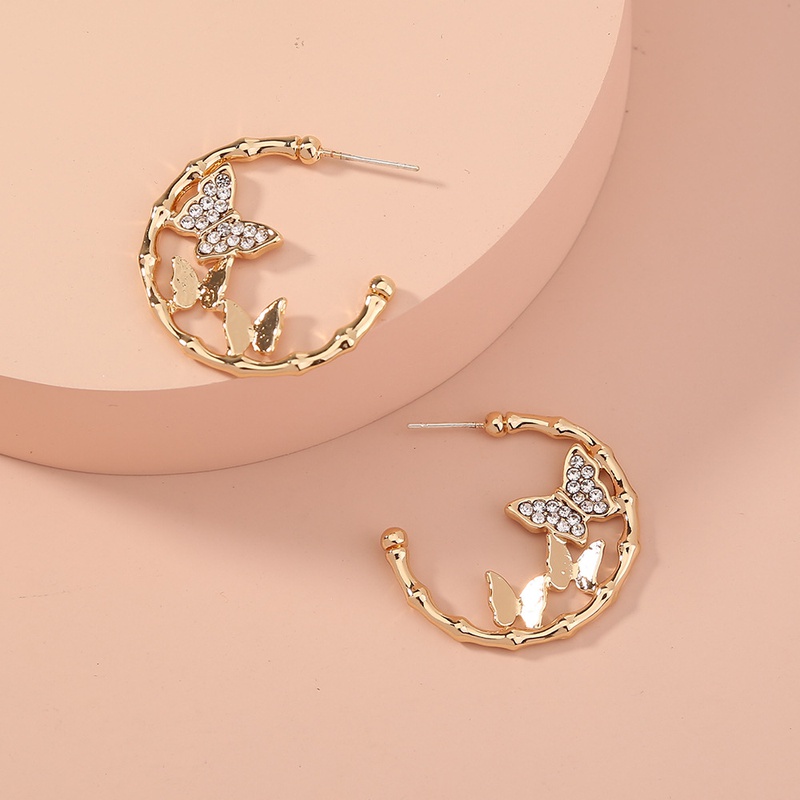 fashion jewelry Cshaped rhinestone butterflies shaped earrings wholesale