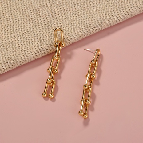 fashion U-shaped chain long ring interlocking earrings wholesale NHDB642217's discount tags