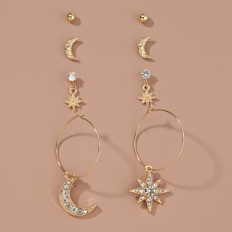 simple fashion micro-set rhinestone star and moon earrings 4-piece jewelry set NHDB642220's discount tags
