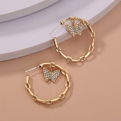 fashion butterfly C-shaped geometric inlaid rhinestone earrings wholesale