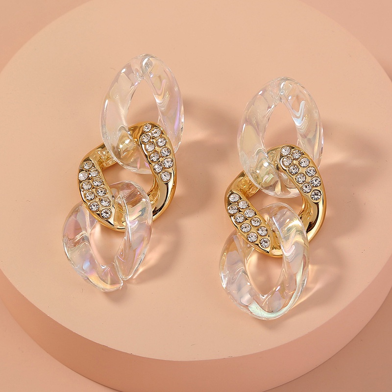 trend jewelry rhinestone inlaid fashion colorful plastic chain earrings wholesale