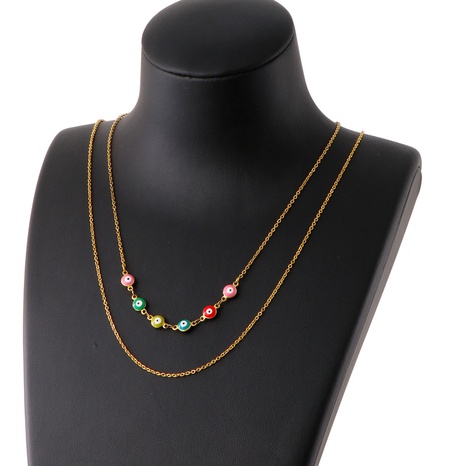 fashion devil's eye gold multi-layer stainless steel collarbone necklace wholesale NHKAU642257's discount tags