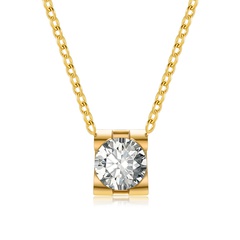 fashion geometric Four-claw square zircon titanium steel necklace wholesale