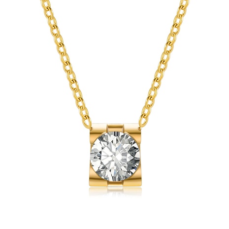 fashion geometric Four-claw square zircon titanium steel necklace wholesale NHWC642287's discount tags