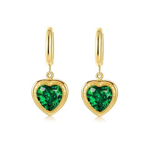 Emerald Zircon Heart Ear Buckle Stainless Steel 14K Gold Plated Earrings Wholesale's discount tags
