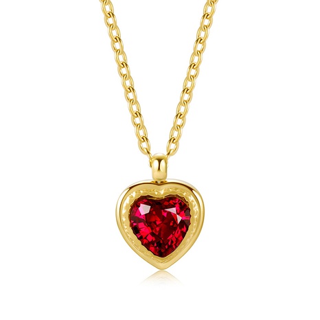 fashion red zircon titanium steel three-dimensional heart-shaped emerald pendant collarbone chain NHWC642294's discount tags