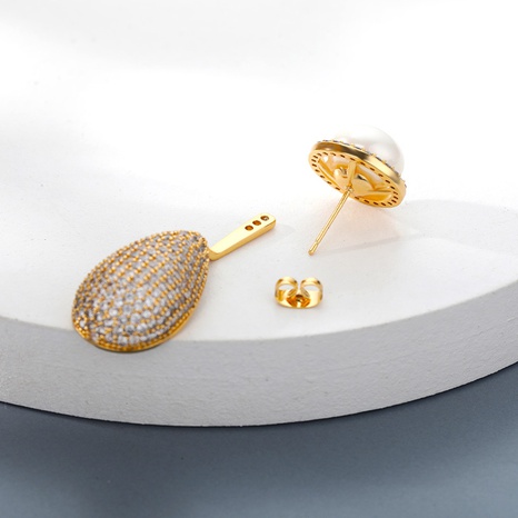 hyperbole pearl water drop shaped inlaid zircon metal copper earrings's discount tags