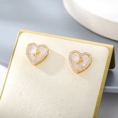 Korean fashion simple heart-shaped inlaid zircon copper earrings