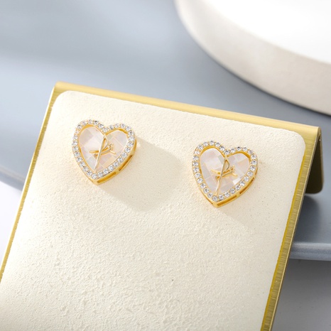 Korean fashion simple heart-shaped inlaid zircon copper earrings  NHMJ642413's discount tags
