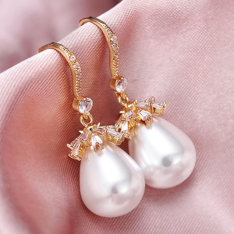 baroque simple copper inlaid zircon pearl retro long earrings's discount tags