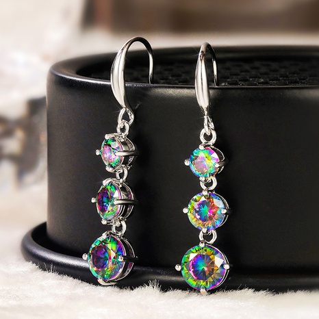 shining colorful zircon earrings long trend copper earrings NHJCS642464's discount tags