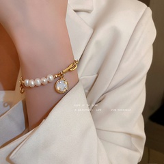 Korean freshwater pearl diamond-studded smiley face digital alloy bracelet wholesale