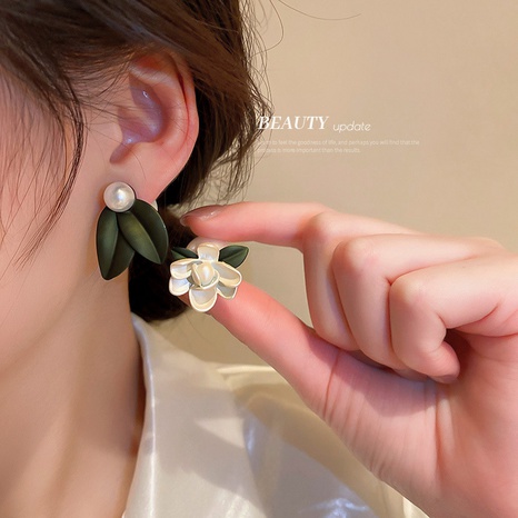 fashion asymmetric pearl earrings flower leaf earrings niche design earrings's discount tags