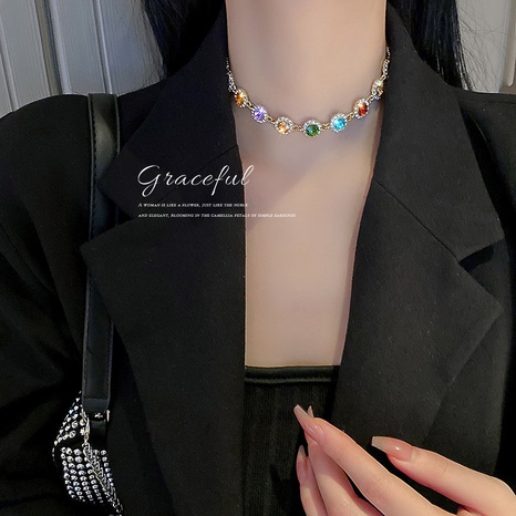 fashion simple trendy color inlaid rhinestone necklace wholesale's discount tags