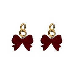 fashion red flocking bow hollow chain earrings wholesale