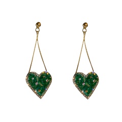 fashion rhinestone emerald crystal heart long tassel earrings