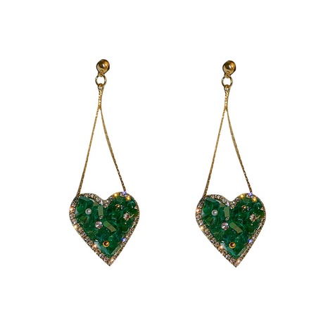 fashion rhinestone emerald crystal heart long tassel earrings NHJBY642511's discount tags