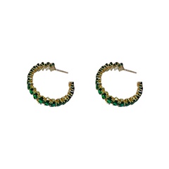 vintage green inlaid zircon C-shaped alloy earrings wholesale