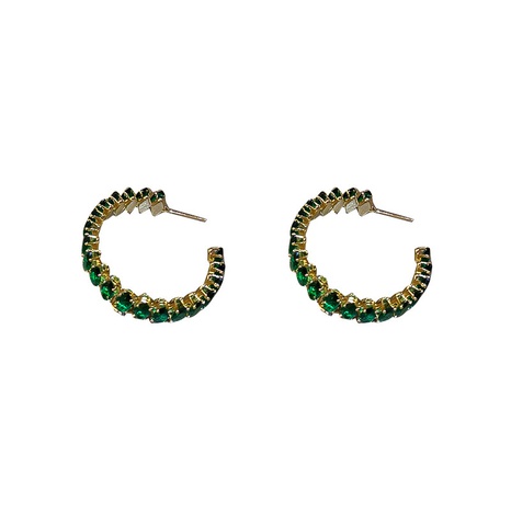 vintage green inlaid zircon C-shaped alloy earrings wholesale NHJBY642519's discount tags