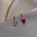 vintage red bean asymmetric alloy geometric inlaid rhinestone earrings wholesalepicture6