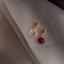 vintage red bean asymmetric alloy geometric inlaid rhinestone earrings wholesalepicture7