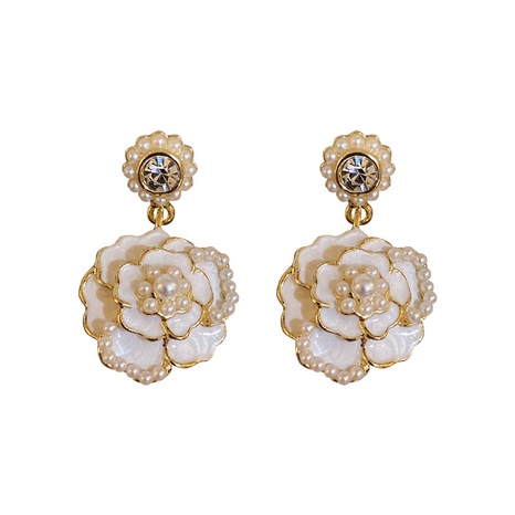 vintage pearl rhinestone inlaid oil camellia earrings wholesale NHJBY642527's discount tags