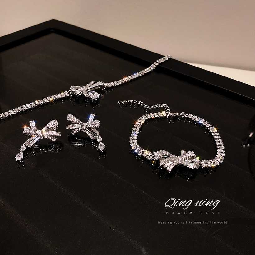 Bijoux Fantaisie Parures Bijoux | Mode Microset Boucles D39oreilles Zircon Arc Bracelet Collier Ensemble En Gros - SW59440