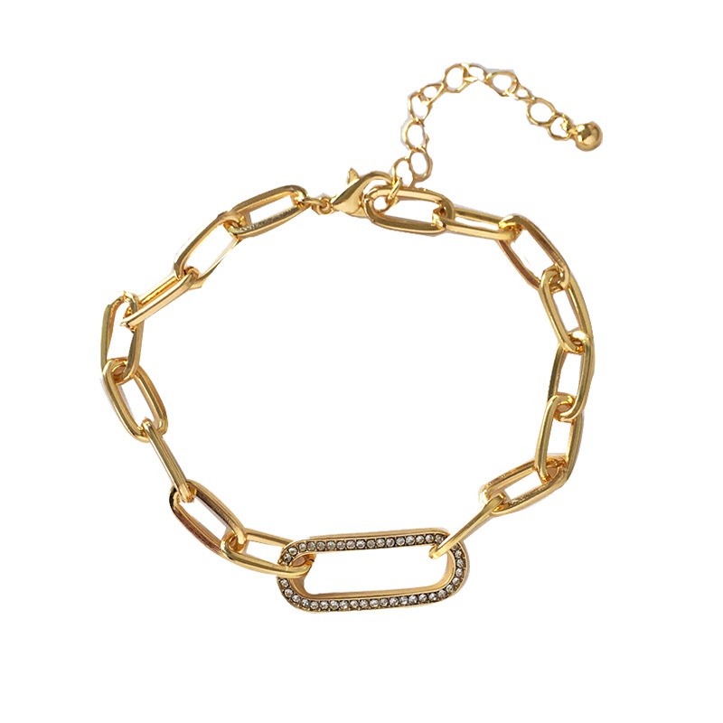 Real Gold Electroplating Geometric Hollow Microset Zircon Bracelet Korean Jewelry