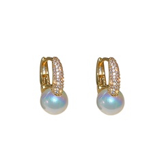 electroplating European and American fashion pearl zircon ear buckle copper earrings women