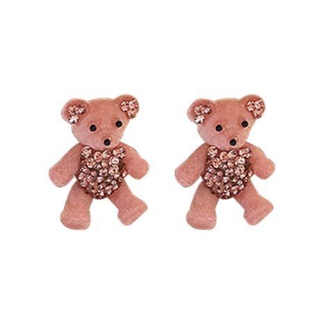 fashion inlaid rhinestone flocking bear cartoon cute pink earrings necklace's discount tags