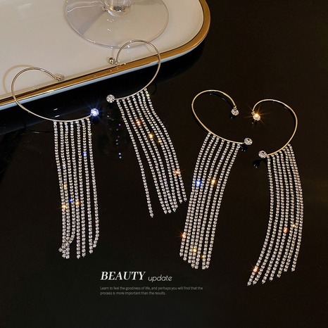 fashion diamond-encrusted long chain tassel ear hanging ear clip single earrings female's discount tags
