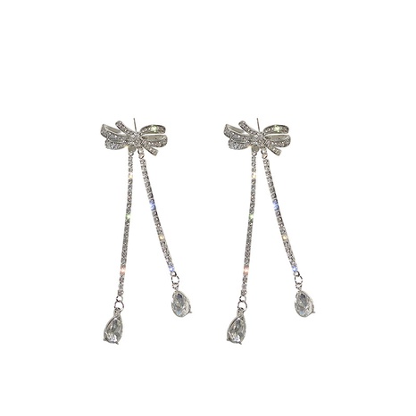 fashion bow inlaid rhinestone simple long tassel earrings wholesale's discount tags