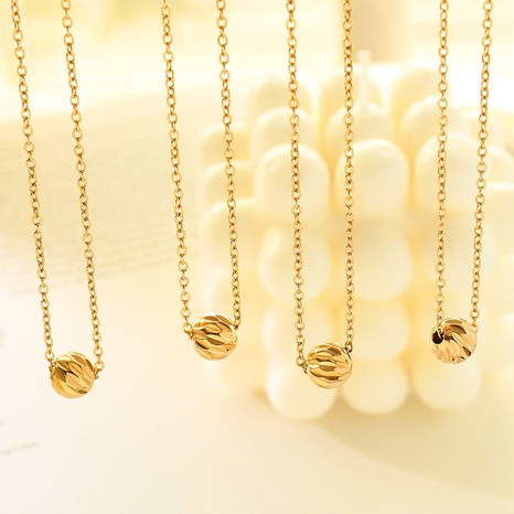 retro simple bump ball pendant titanium steel 18k gold necklace female wholesale  NHXIY642580's discount tags
