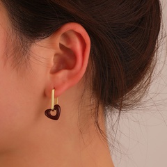 Boucles d'oreilles coeur rouge vin de luxe rétro français léger mode féminine boucle d'oreille en cuivre