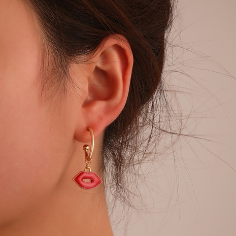 new creative sexy red lips earrings female fashion exaggerated C-shaped earrings's discount tags