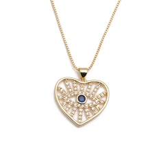 Vintage Devil's Eye Hollow Heart-shaped Pendant Zircon Copper Necklace Wholesale
