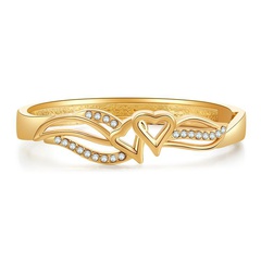 new heart bracelet simple geometric leaf design diamond opening fashion bracelet