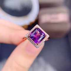 New Mysterious Amethyst Ring Female Square Diamond Open Copper Ring