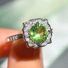 fashion plated pt950 white gold open ring imitation natural peridot copper ring