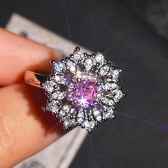Fashion Pink Zircon Ring Imitation Moissanite Super Flashing Women's Copper Ring
