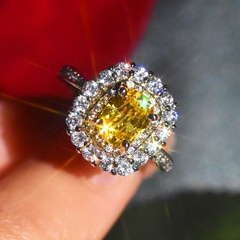 Nuevo anillo femenino abierto de microconjunto de doble capa de diamante de cobre citrino de lujo