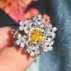fashion copper imitation color yellow diamond six flower zircon wedding female ring