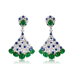 vintage geometric Emerald inlaid semi-precious stone copper Earrings