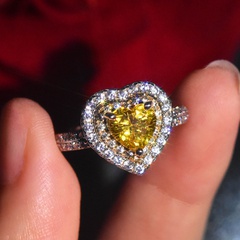 New Luxury Colored Gemstone Citrine Heart Open Copper Ring Wholesale