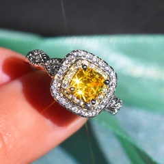 fashion geometric simulation yellow diamond inlaid zircon copper ring