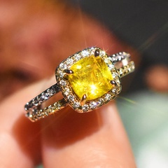 fashion creative double-layer full diamond imitation yellow diamond copper ring